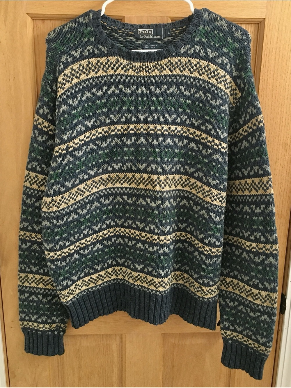 Vintage Polo by Ralph Lauren Men's Knit Fair Isle Crewneck Sweater Cotton/Linen